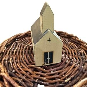 Primitive Wooden Church Folk Art Rustic Farmhouse Decor Hand Carved
